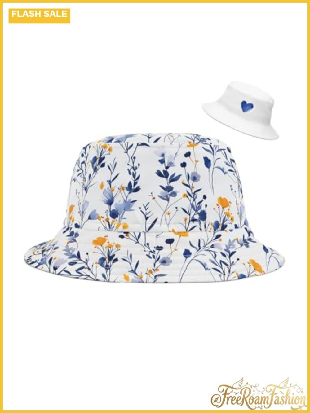 Floral Print Bucket Hat Reversible Polyester Unisex Sun Hat